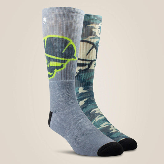 Roughneck Graphic Crew Work Sock 2 Pair Multi Color Pack - Ariat Best Price