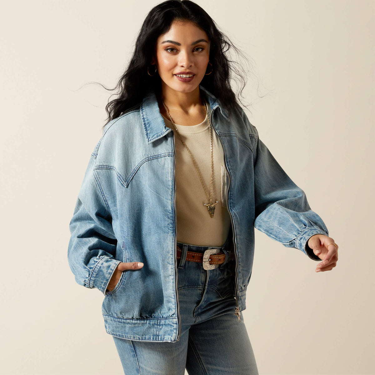 Cheyenne Denim Bomber Jacket - Ariat Popular